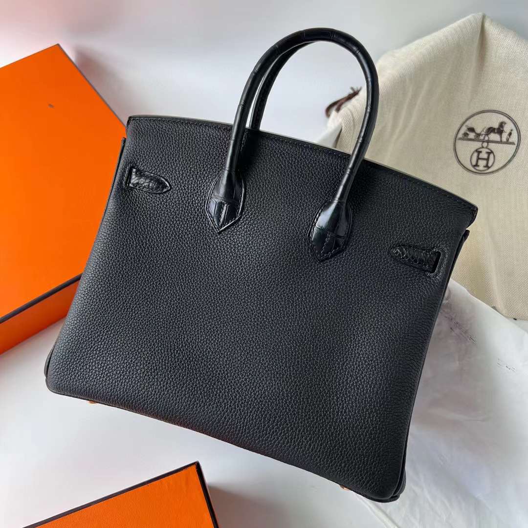 Hermès（爱马仕）Birkin 铂金包 Touch Togo 拼 雾面美洲鳄鱼皮 Ck89 黑色 金扣 25cm 全手工蜡线缝制 Ghw