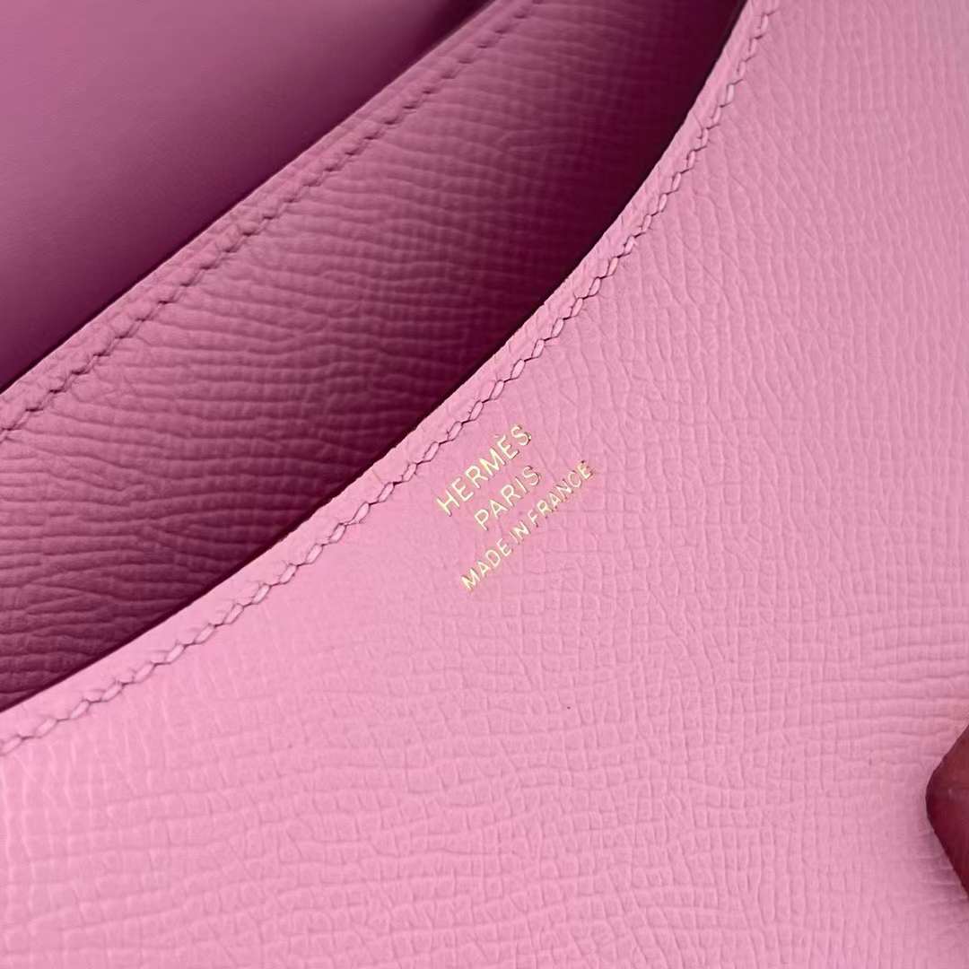 Hermès（爱马仕）Constance 空姐包 Epsom X9 锦葵紫 玫瑰金扣 19cm 全手工蜡线缝制 RGhw