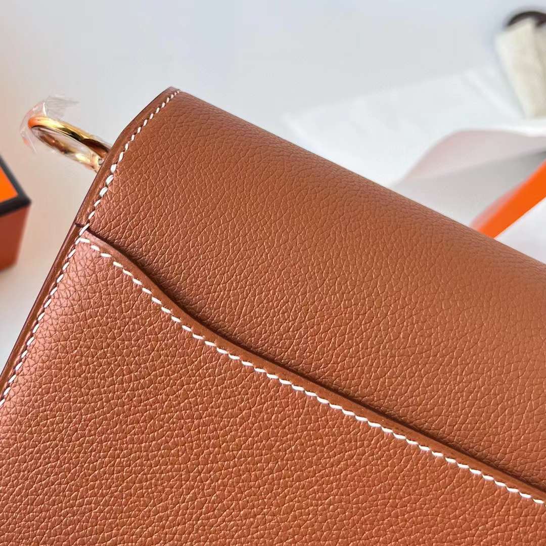 Hermès（爱马仕）Roulis 猪鼻子 Evercolor Ck37 金棕色 18cm 浅金扣 全手工蜡线缝制