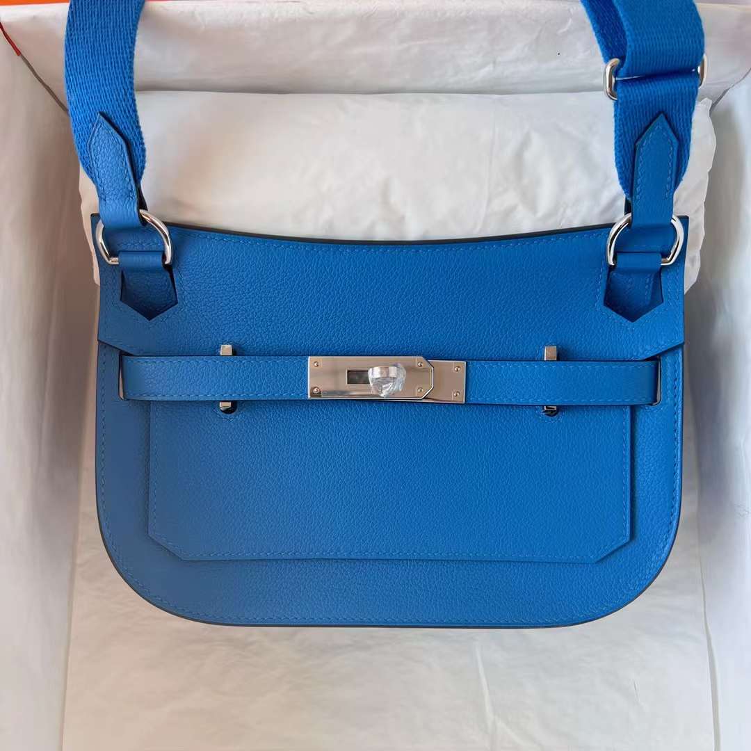 Hermès（爱马仕）Mini Jypsiere Evercolor Ck71 法国蓝 银扣 23cm 全手工蜡线缝 Phw