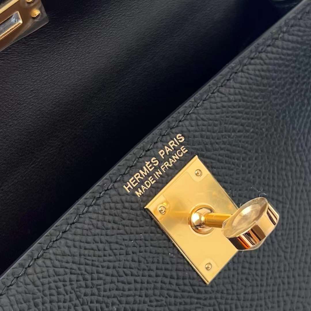 Hermès（爱马仕）Mini Kelly 迷你凯莉 Epsom Ck89 黑色 金扣 19cm 全手工蜡线缝制 Ghw