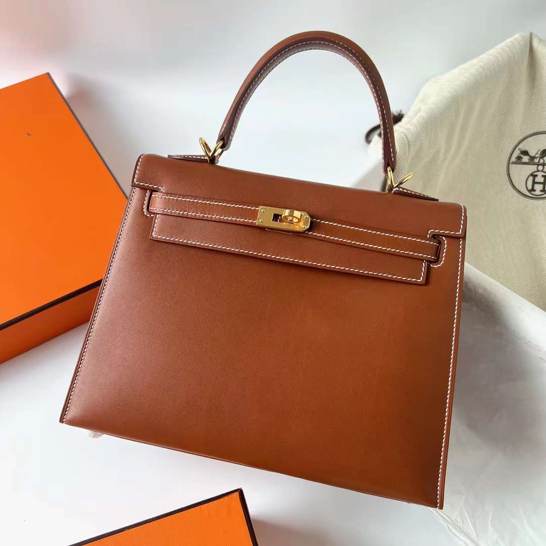 Hermès（爱马仕）Kelly 凯莉包 Sellier Barenia 外缝平纹马鞍皮 34 原始色 金扣 25cm 全手工蜡线缝制 Ghw