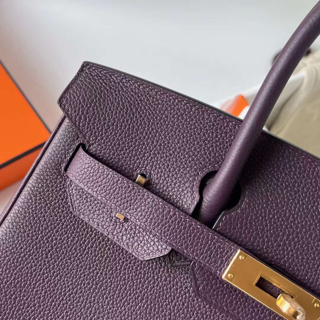 Hermès（爱马仕）Birkin 铂金包 Togo皮 进口顶级小牛皮 Ck59 葡萄紫 金扣 30cm 全手工蜡线缝制 Ghw