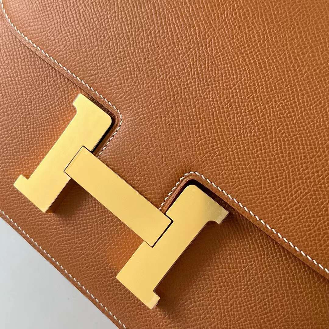 Hermès（爱马仕）Constance 空姐包 Epsom Ck37 金棕色 金扣 1-24cm 全手工蜡线缝制 Ghw