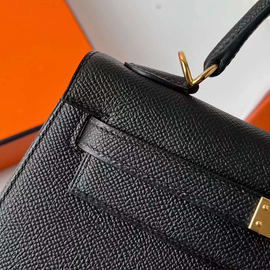 Hermès（爱马仕）Kelly 凯莉包 Epsom Ck89 黑色 金扣 25cm 全手工蜡线缝制 Ghw