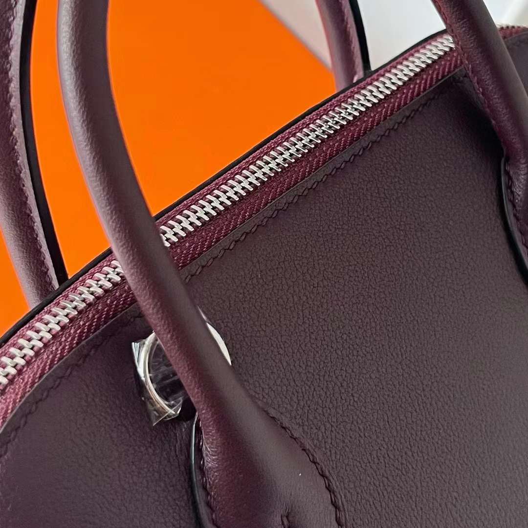 Hermès（爱马仕）Bolide 保龄球包 Evercolor D0 马鞍红 内拼 玫红 银扣 25cm 全手工缝制 Phw