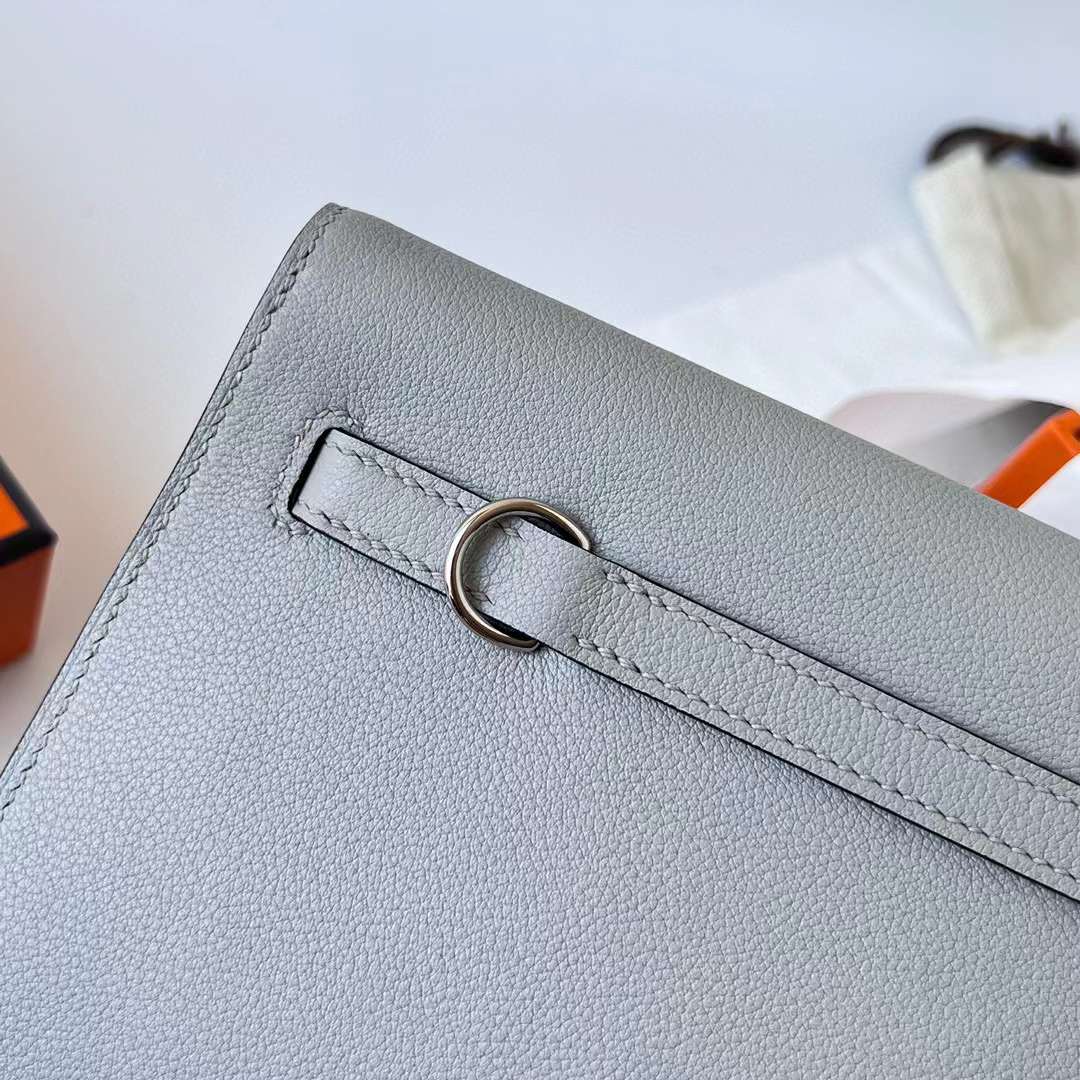 Hermès（爱马仕）Kelly danse 跳舞包 Evercolor 8U 冰川蓝 银扣 22cm 全手工蜡线缝制 Phw