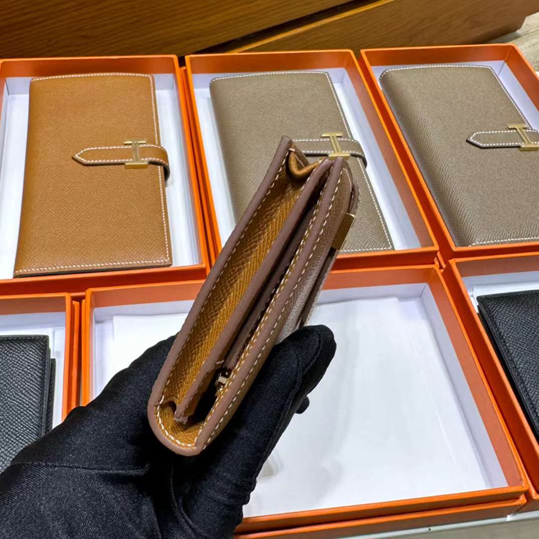 Hermès（爱马仕）Bearn 长款钱包 Epsom 进口手掌纹皮 Ck37 金棕色 金扣 全手工蜡线缝制