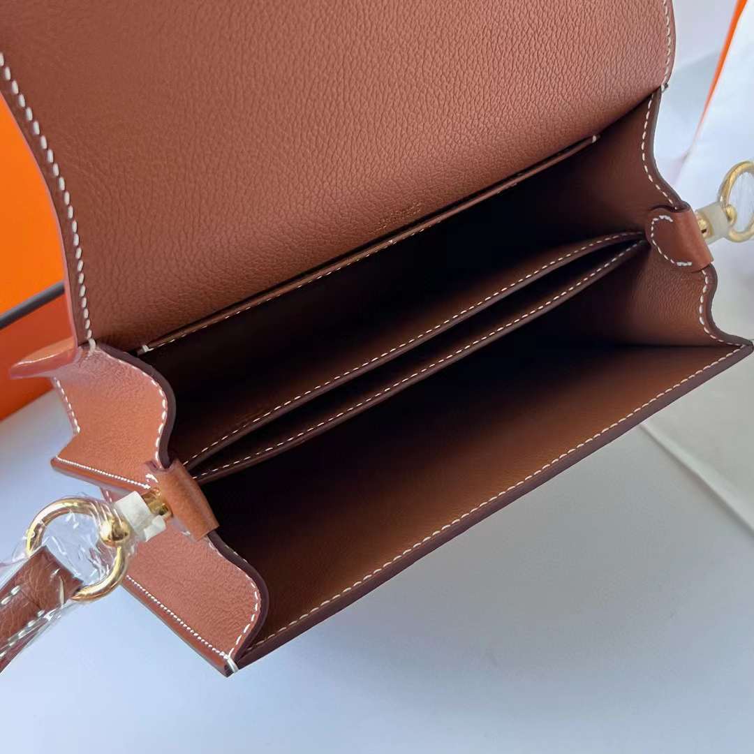Hermès（爱马仕）Roulis 猪鼻子 Evercolor Ck37 金棕色 18cm 浅金扣 全手工蜡线缝制