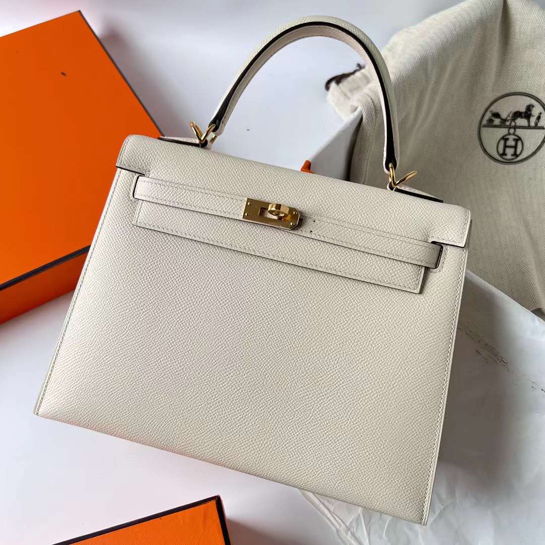 Hermès（爱马仕）Kelly 凯莉包 Epsom I2 奶油白 金扣 25cm 全手工蜡线缝制 Ghw
