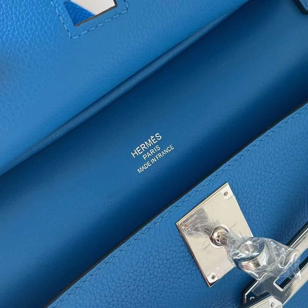 Hermès（爱马仕）Mini Jypsiere Evercolor Ck71 法国蓝 银扣 23cm 全手工蜡线缝 Phw