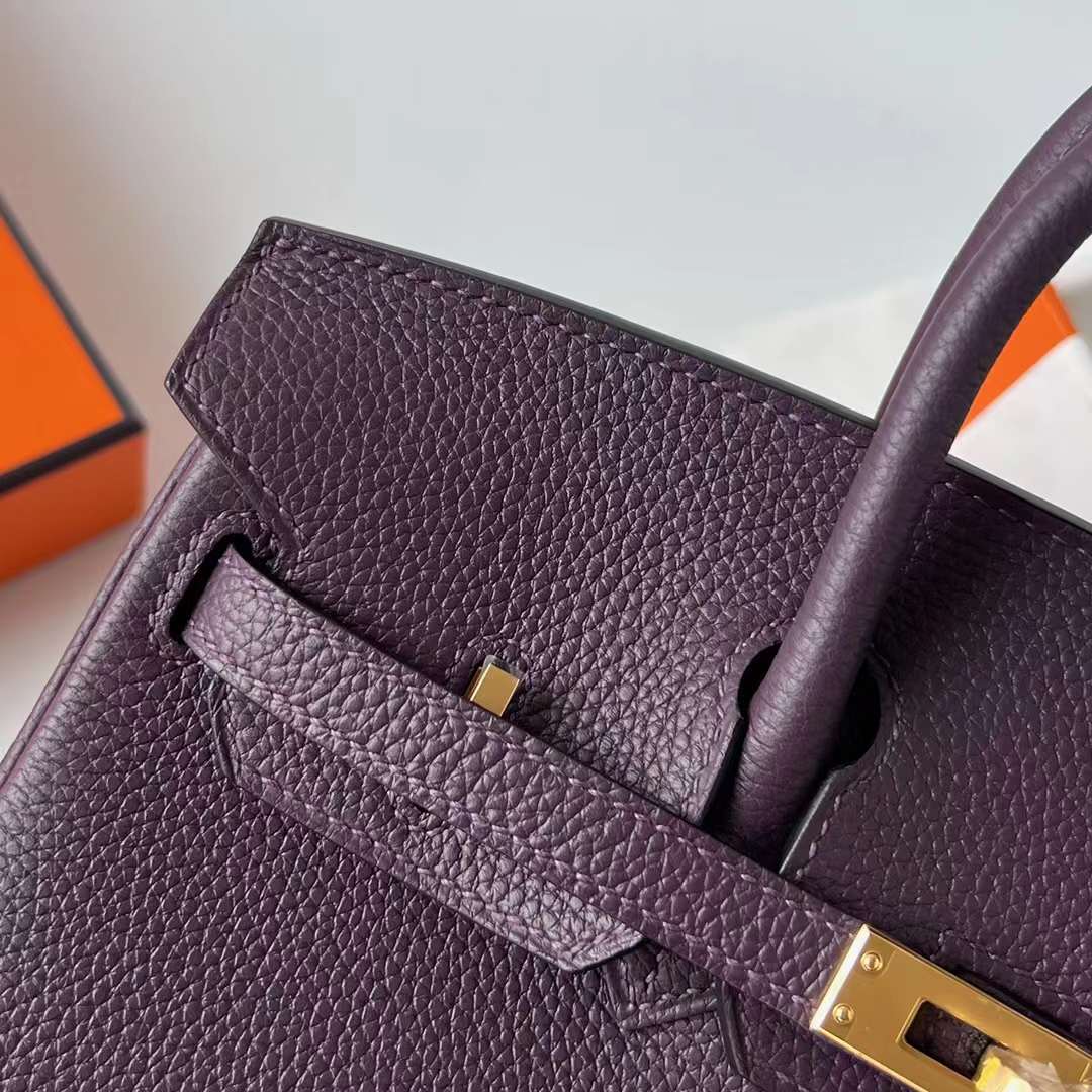 Hermès（爱马仕）Birkin 铂金包 Togo皮 进口德国小牛皮 59 葡萄紫 金扣 25cm 全手工蜡线缝制 Ghw