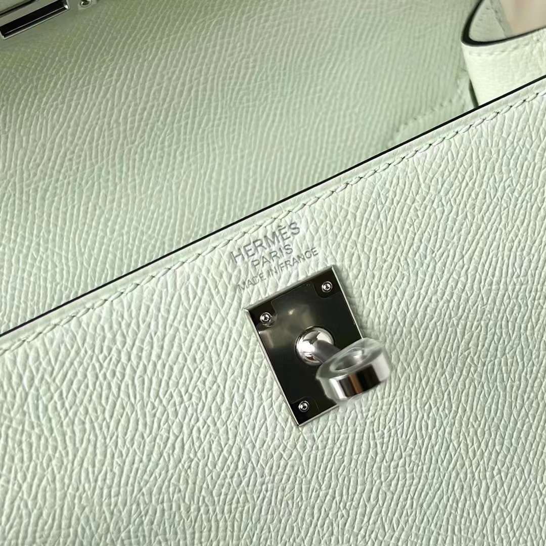 Hermès（爱马仕）Kelly 凯莉包 Epsom 进口德国手掌纹 0S 气泡绿 银扣 25cm 全手工蜡线缝制 Phw