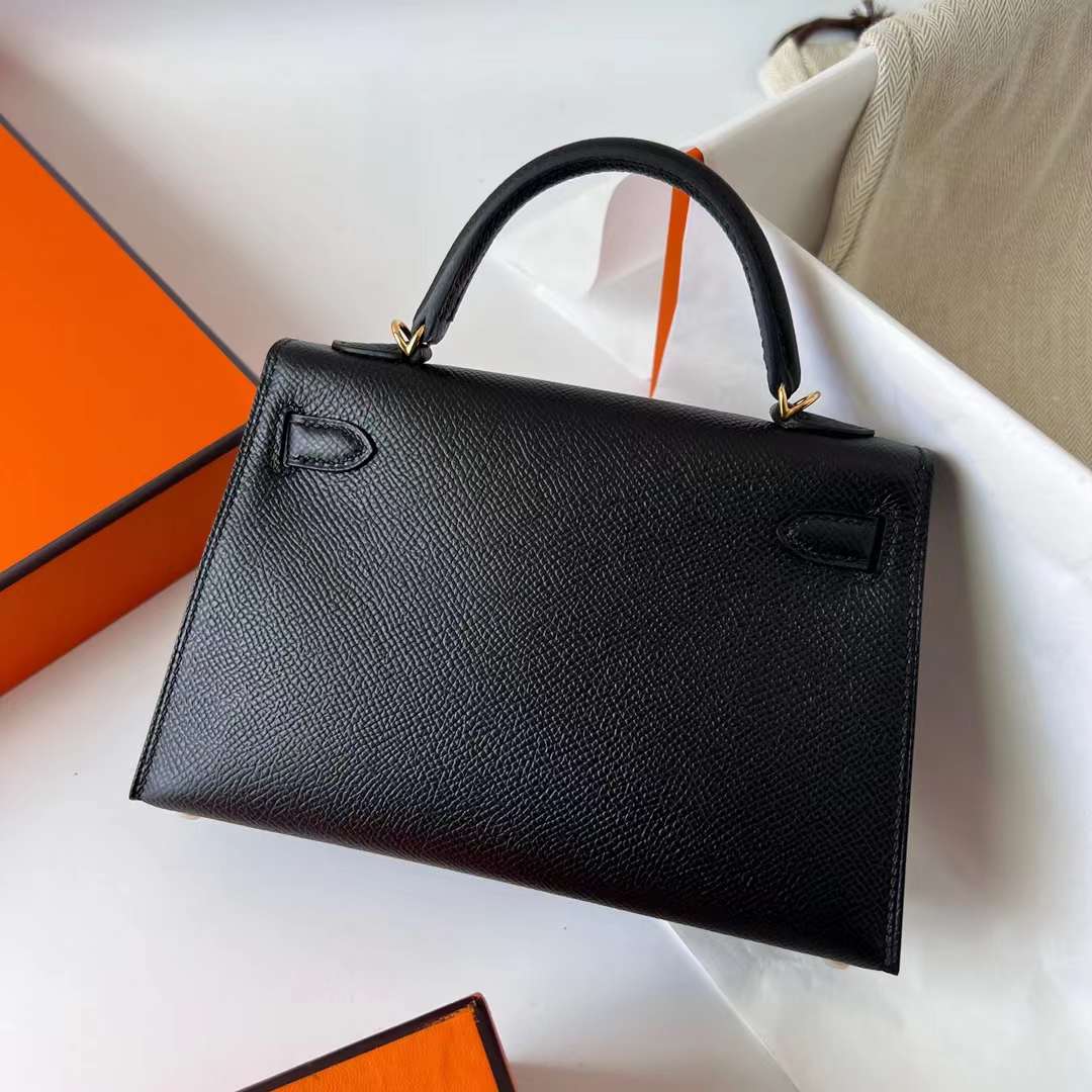 Hermès（爱马仕）Mini Kelly 迷你凯莉 Epsom Ck89 黑色 金扣 19cm 全手工蜡线缝制 Ghw