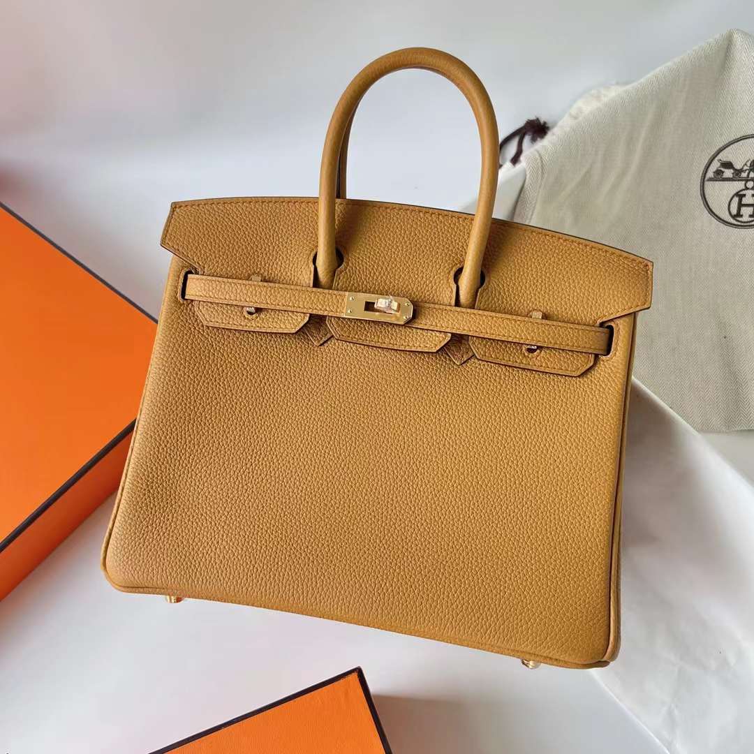 Hermès（爱马仕）Birkin 铂金包 Togo皮 进口德国小牛皮 2S 芝麻色 金扣 25cm 全手工蜡线缝制 Ghw