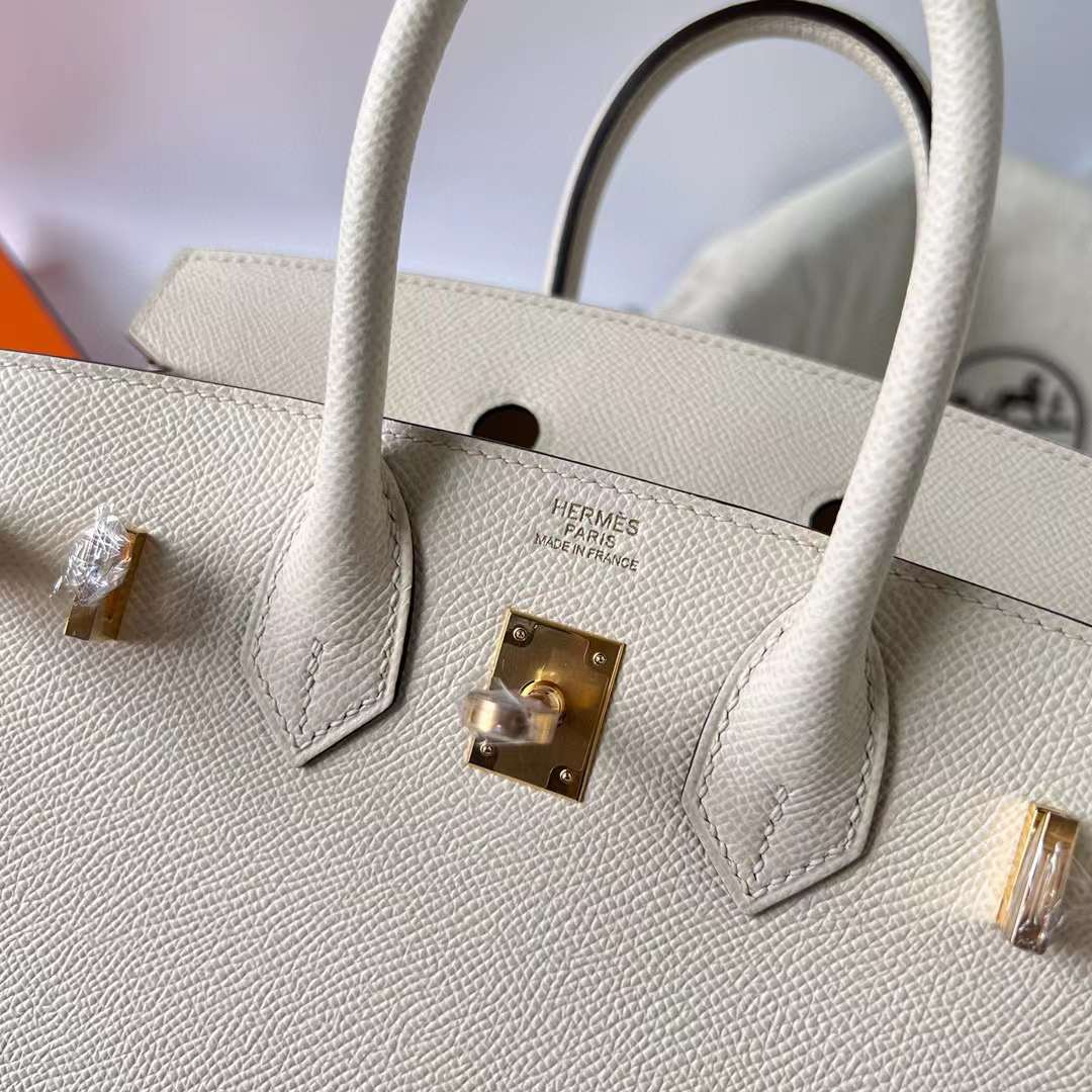 Hermès（爱马仕）Birkin 铂金包 Sellier Epsom I2 奶油白 金扣 25cm 全手工蜡线缝制 Ghw