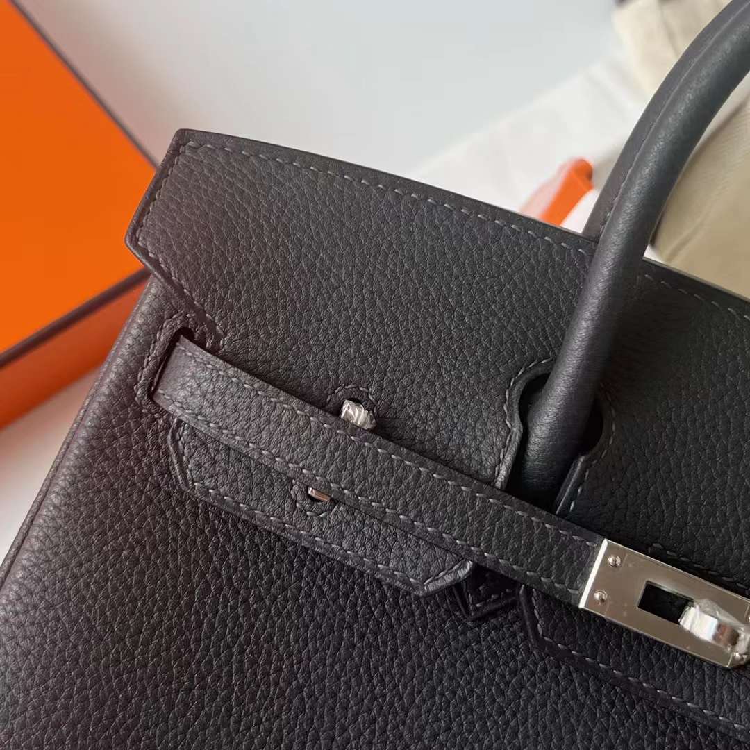Hermès（爱马仕）Birkin 铂金包 Togo皮 进口德国小牛皮 Ck88 石墨灰 银扣 25cm 全手工蜡线缝制 Phw
