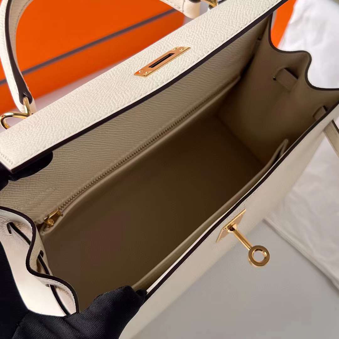 Hermès（爱马仕）Kelly 凯莉包 Epsom I2 奶油白 金扣 25cm 全手工蜡线缝制 Ghw