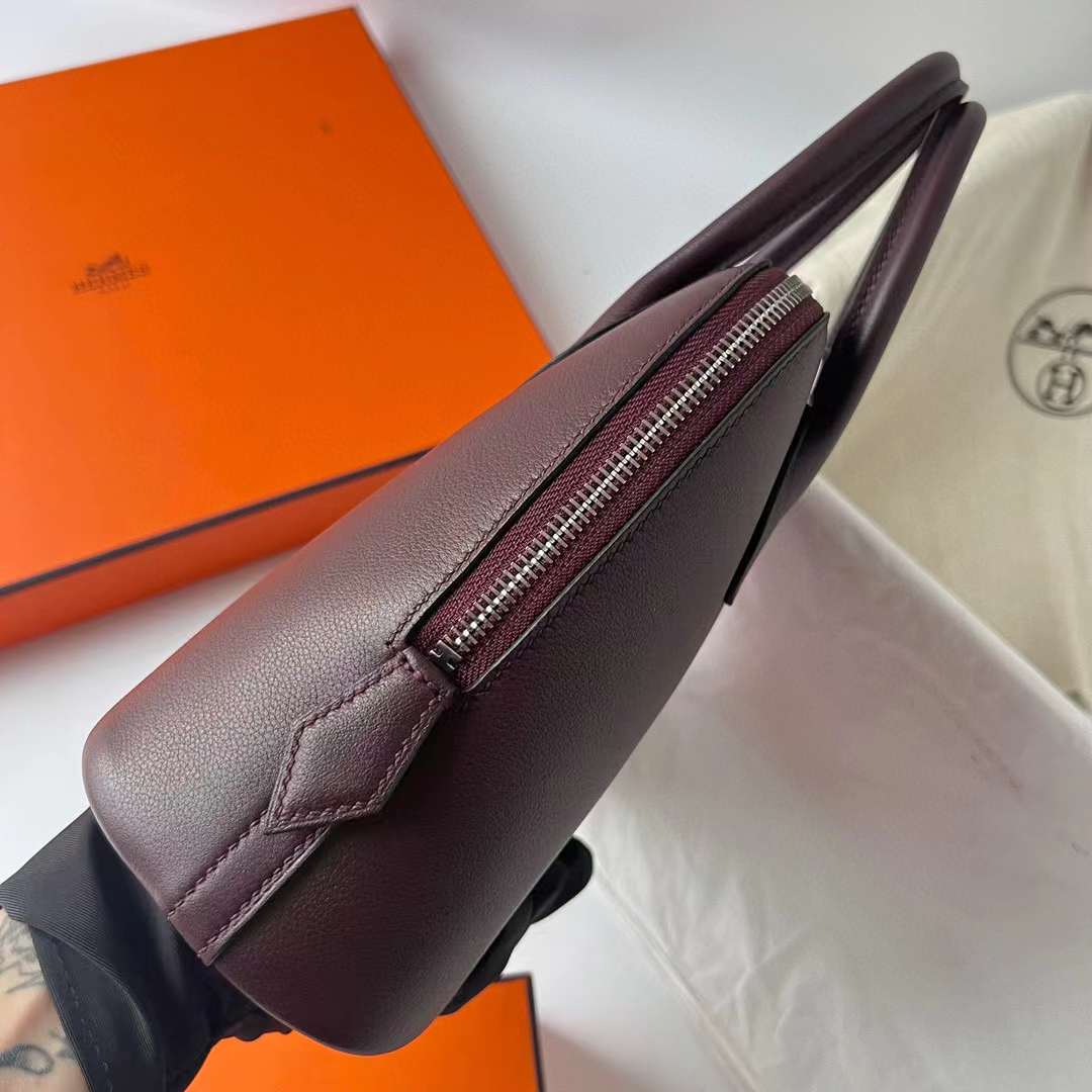 Hermès（爱马仕）Bolide 保龄球包 Evercolor D0 马鞍红 内拼 玫红 银扣 25cm 全手工缝制 Phw