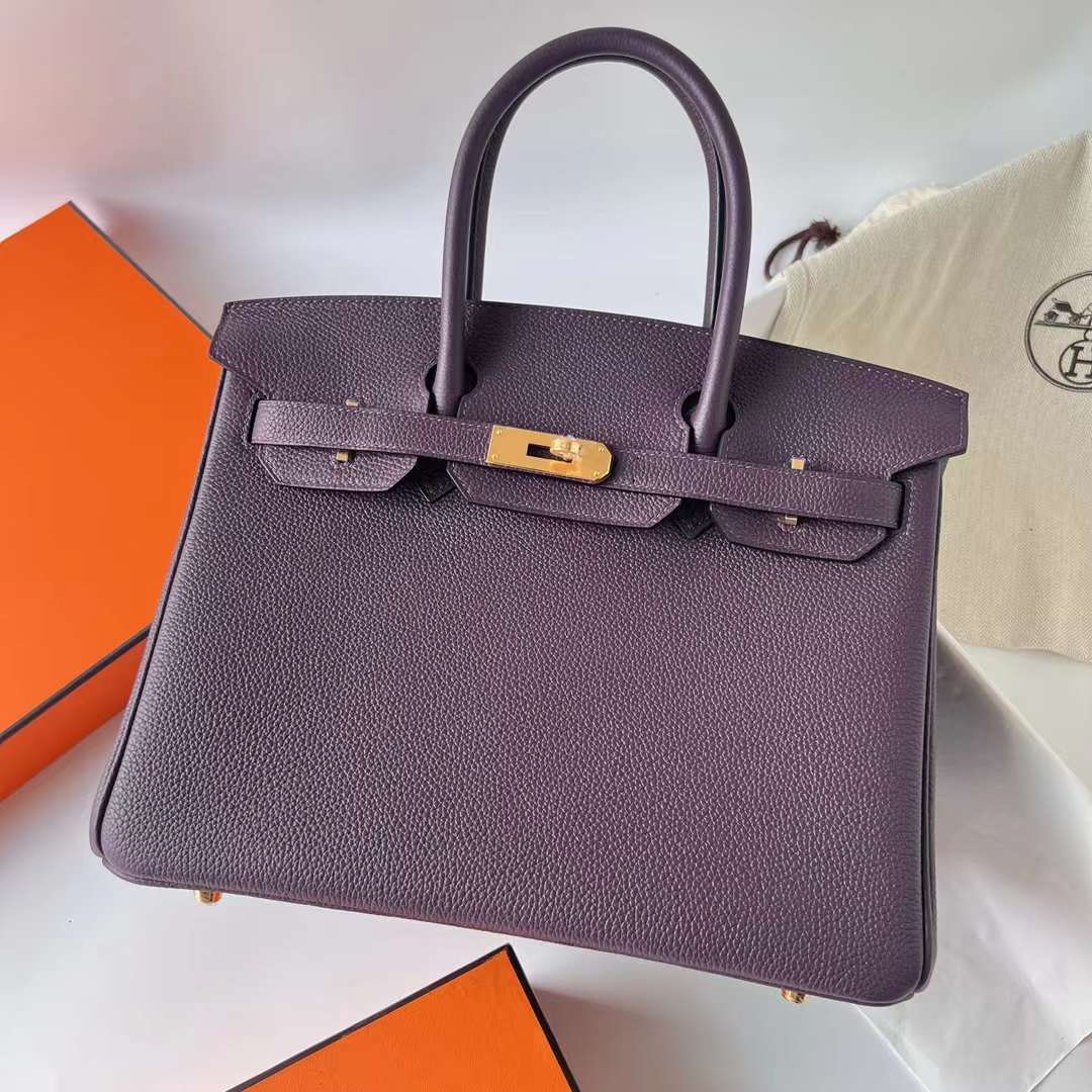 Hermès（爱马仕）Birkin 铂金包 Togo皮 进口顶级小牛皮 Ck59 葡萄紫 金扣 30cm 全手工蜡线缝制 Ghw