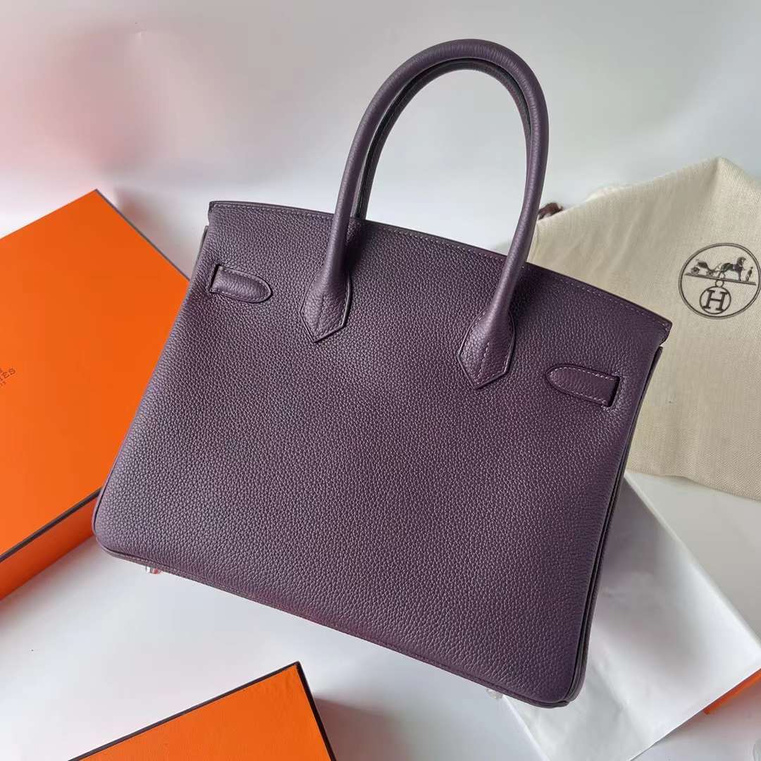 Hermès（爱马仕）Birkin 铂金包 Togo皮 进口顶级小牛皮 Ck59 葡萄紫 银扣 30cm 全手工蜡线缝制 Phw