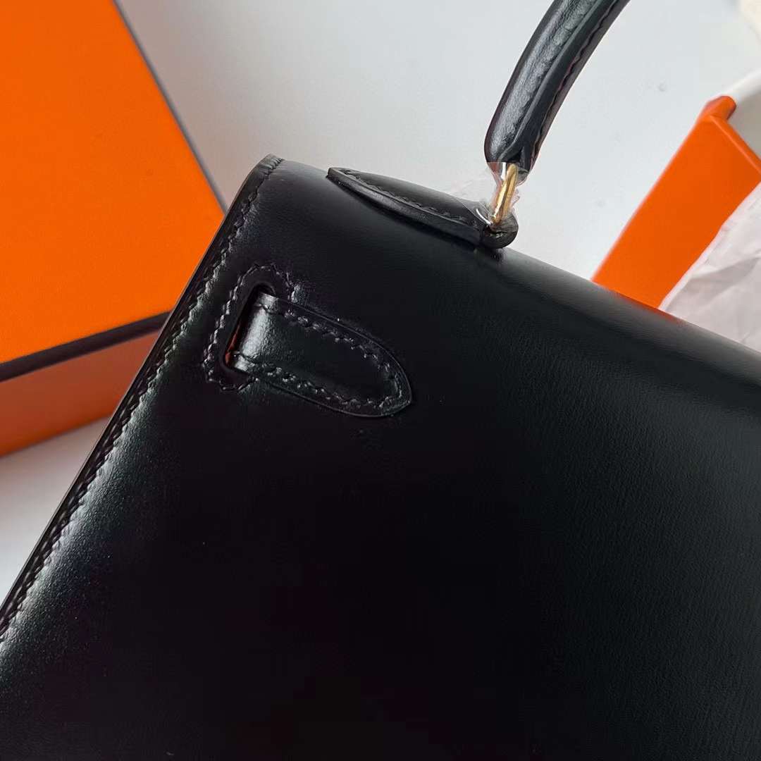 Hermès（爱马仕）Kelly 大耳朵 Box皮 Ck89 黑色 金扣 20cm 全手工蜡线缝制 Ghw