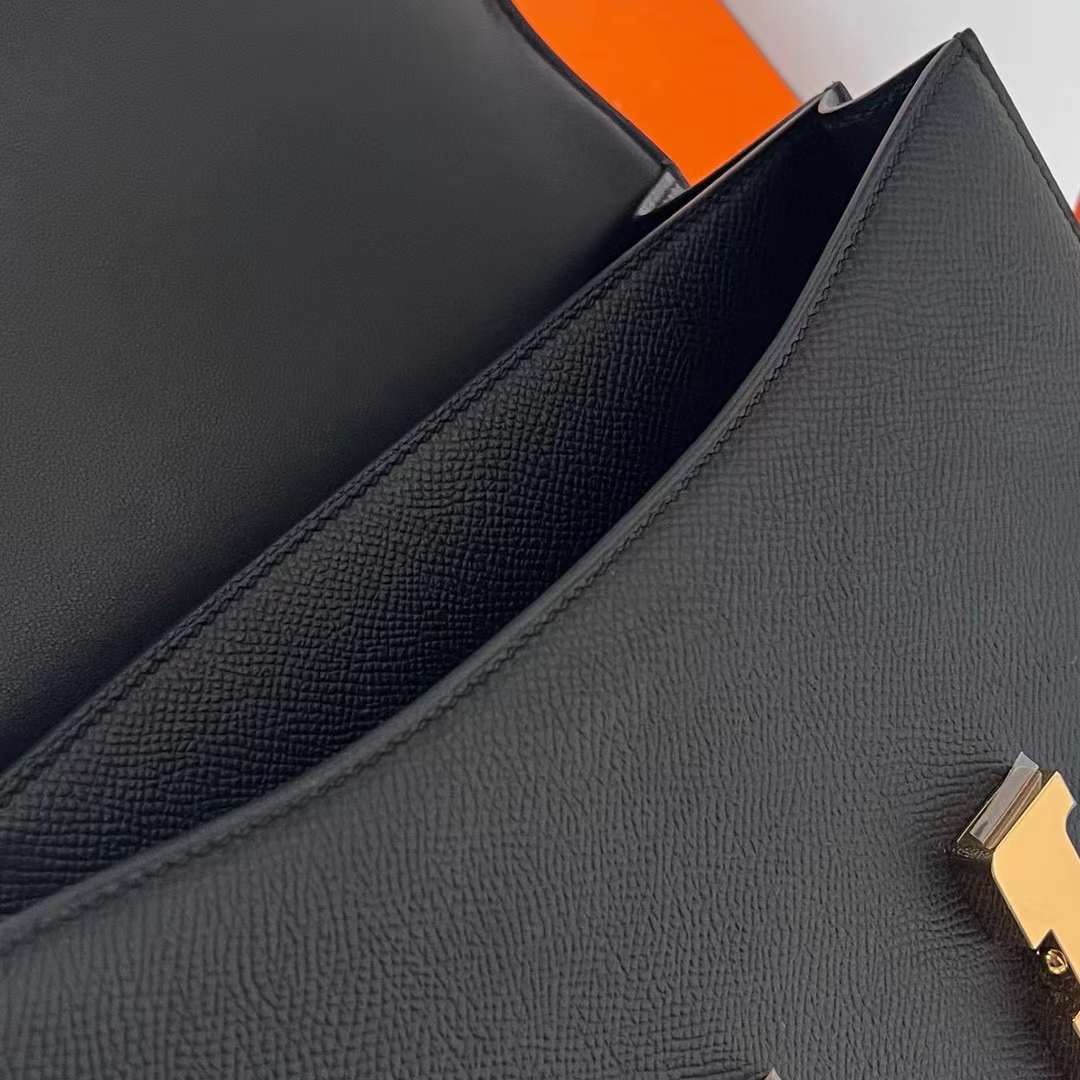 Hermès（爱马仕）Constance 空姐包 Epsom Ck89 黑色 金扣 24cm 全手工蜡线缝制 Ghw