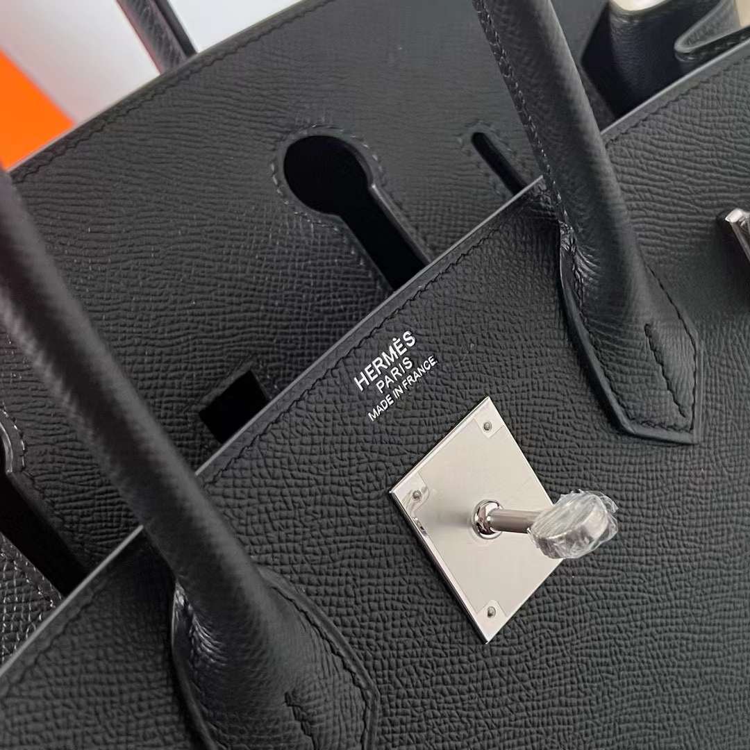 Hermès（爱马仕）Birkin 铂金包 Epsom 进口德国手掌纹皮 Ck89 黑色 银扣 30cm 全手工蜡线缝制 Phw