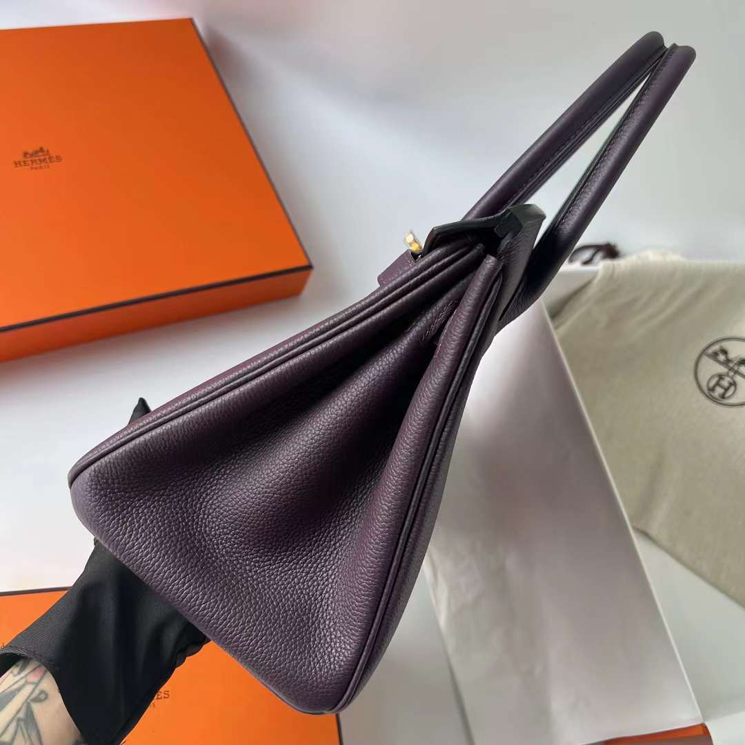 Hermès（爱马仕）Birkin 铂金包 Togo皮 进口顶级小牛皮 Ck59 葡萄紫 金扣 30cm 全手工蜡线缝制 Ghw