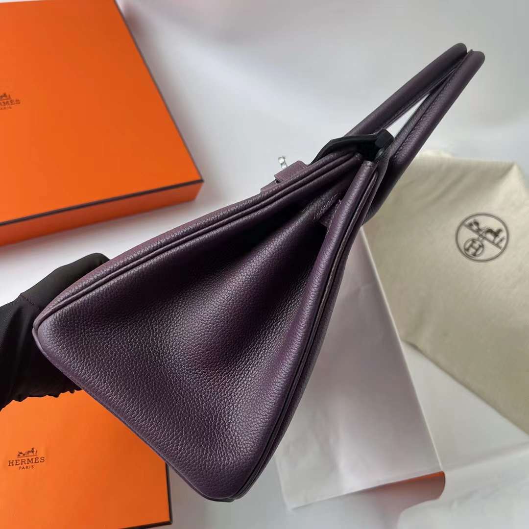 Hermès（爱马仕）Birkin 铂金包 Togo皮 进口顶级小牛皮 Ck59 葡萄紫 银扣 30cm 全手工蜡线缝制 Phw