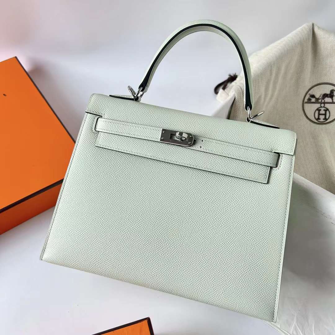 Hermès（爱马仕）Kelly 凯莉包 Epsom 进口德国手掌纹 0S 气泡绿 银扣 25cm 全手工蜡线缝制 Phw