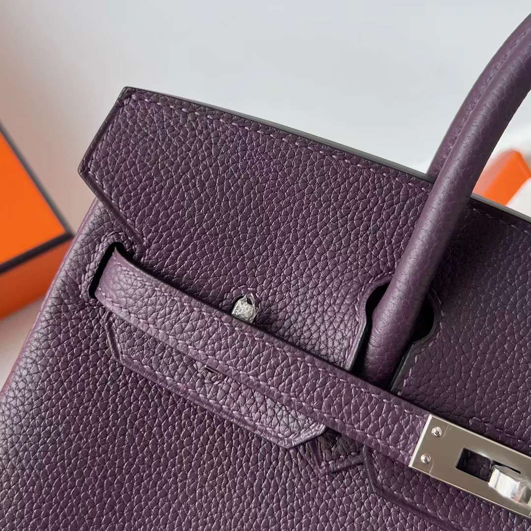 Hermès（爱马仕）Birkin 铂金包 Togo皮 进口德国小牛皮 59 葡萄紫 银扣 25cm 全手工蜡线缝制 Phw