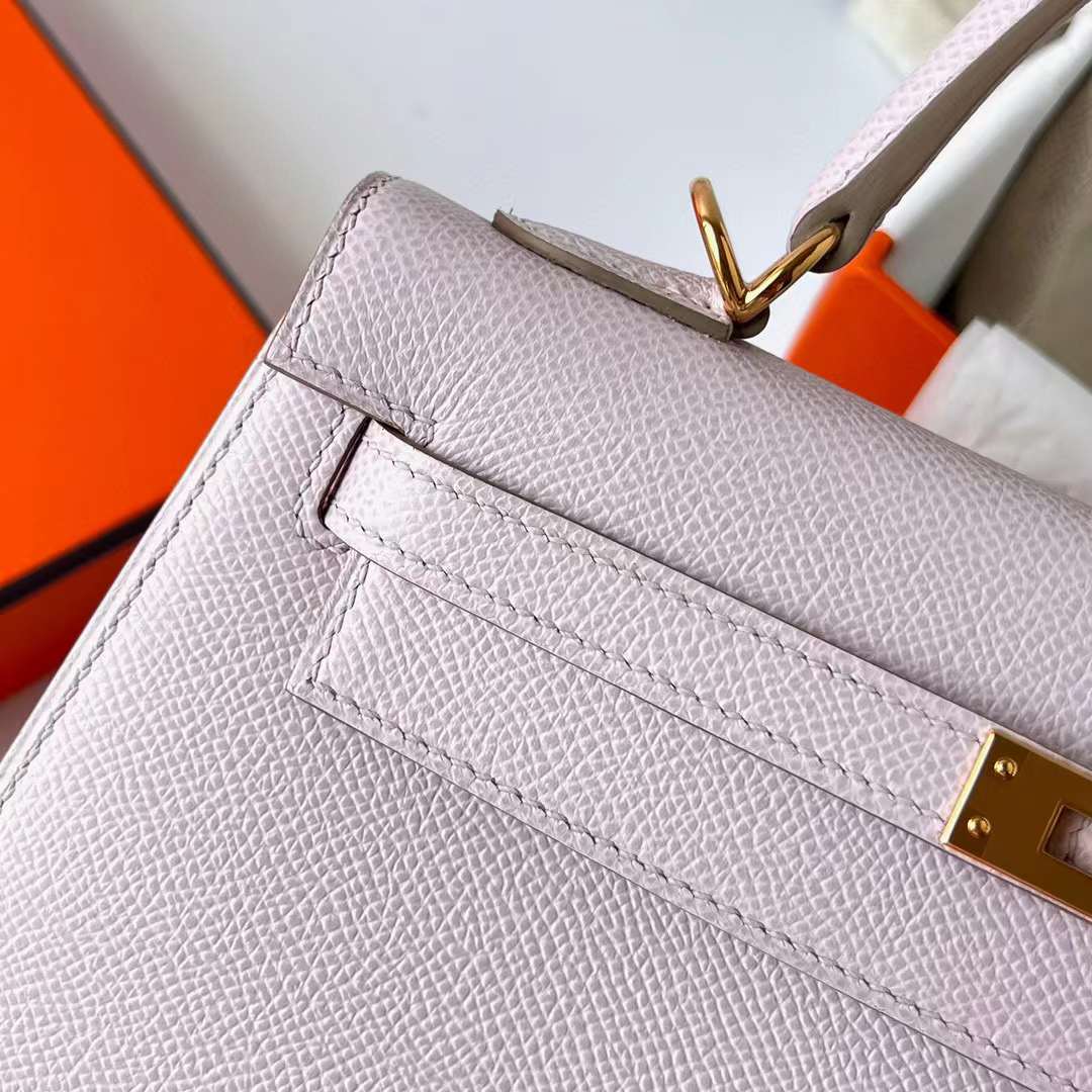 Hermès（爱马仕）Kelly 凯莉包 Epsom 进口德国手掌纹 09 梦幻粉紫 金扣 25cm 全手工蜡线缝制 Ghw