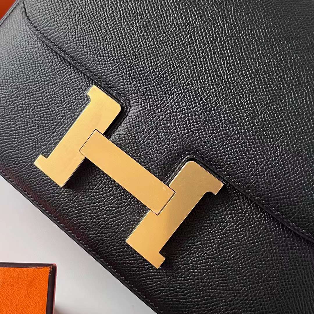 Hermès（爱马仕）Constance 空姐包 Epsom Ck89 黑色 金扣 24cm 全手工蜡线缝制 Ghw