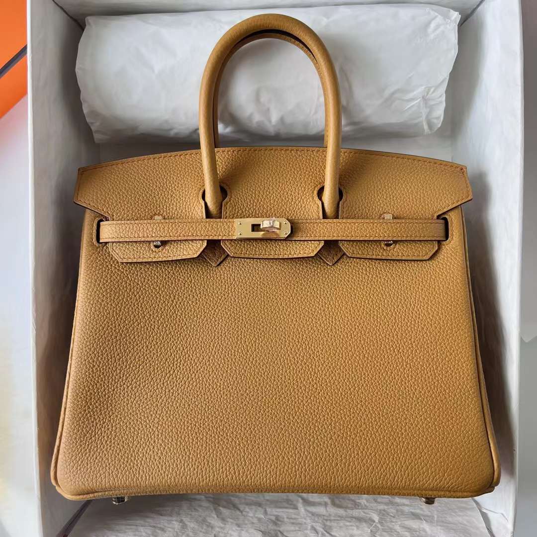 Hermès（爱马仕）Birkin 铂金包 Togo皮 进口德国小牛皮 2S 芝麻色 金扣 25cm 全手工蜡线缝制 Ghw