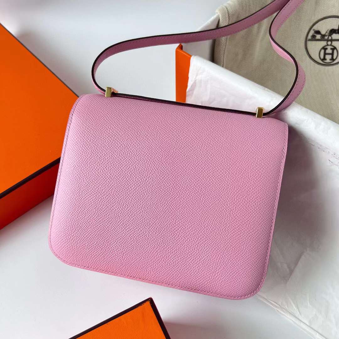 Hermès（爱马仕）Constance 空姐包 Epsom X9 锦葵紫 金扣 19cm 全手工蜡线缝制 Ghw