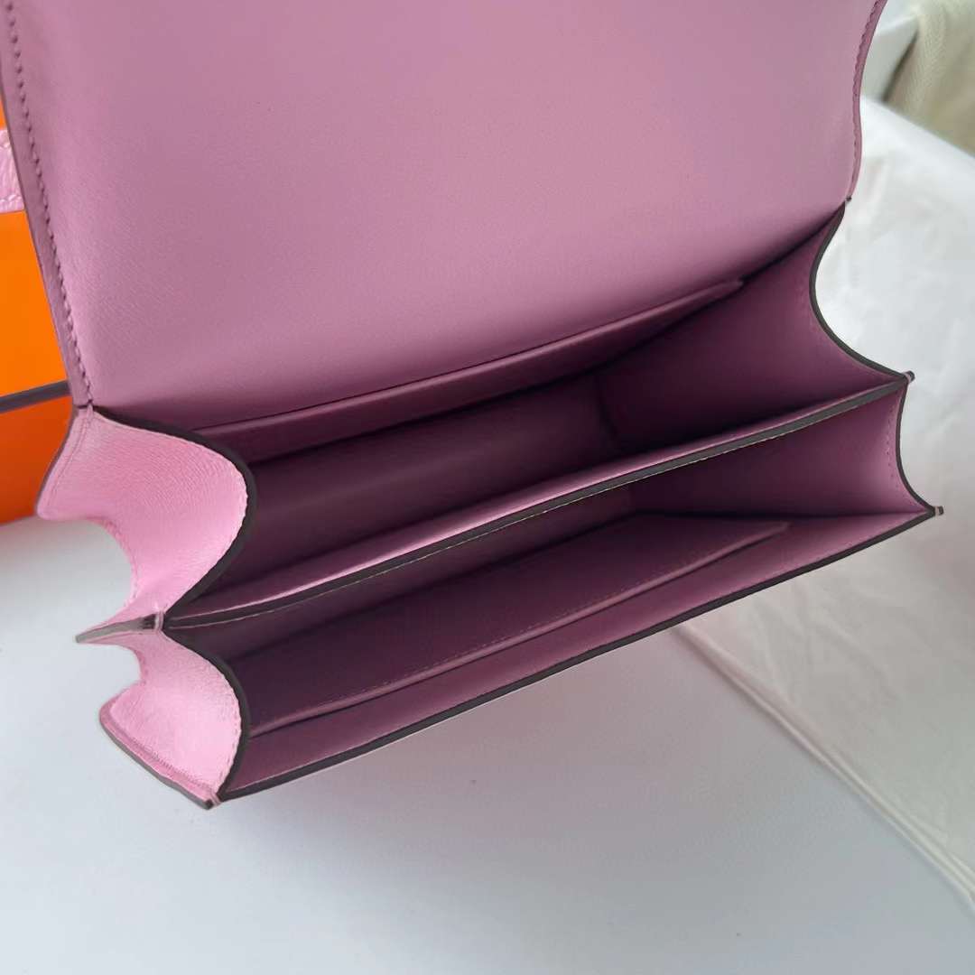 Hermès（爱马仕）Constance 空姐包 Epsom X9 锦葵紫 玫瑰金扣 19cm 全手工蜡线缝制 RGhw