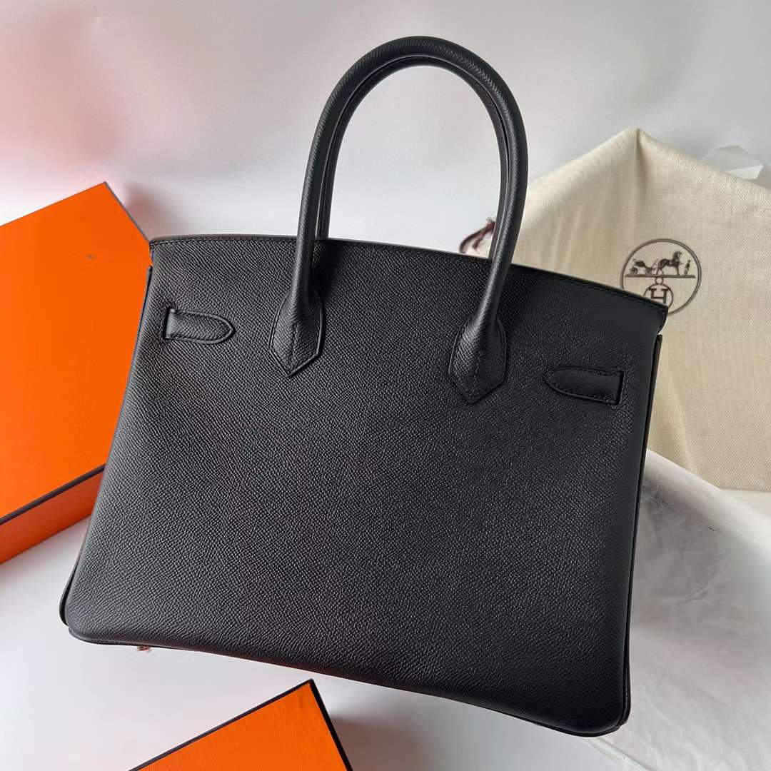 Hermès（爱马仕）Birkin 铂金包 Epsom 进口德国手掌纹皮 Ck89 黑色 银扣 30cm 全手工蜡线缝制 Phw
