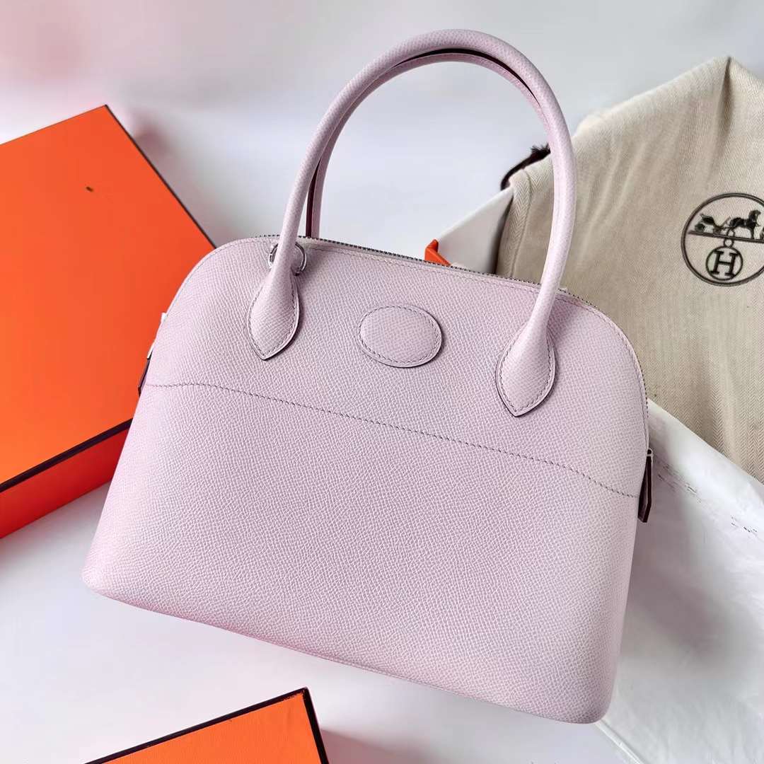 Hermès（爱马仕）Bolide 保龄球包 Epsom 09 梦幻粉紫 银扣 27cm 全手工蜡线缝制 Phw
