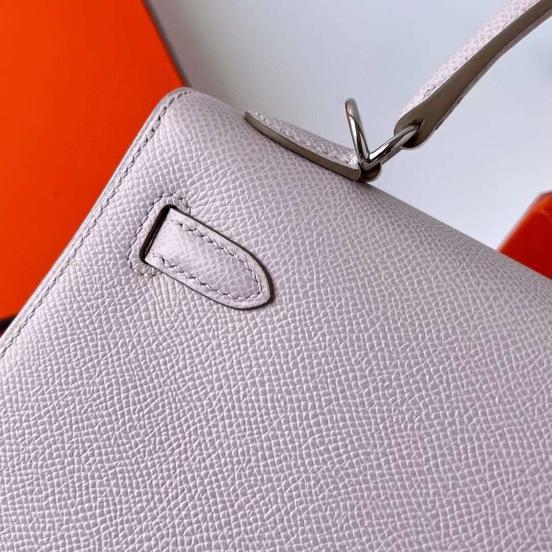Hermès（爱马仕）Kelly 凯莉包 Epsom 进口德国手掌纹 09 梦幻粉紫 银扣 25cm 全手工蜡线缝制 Phw