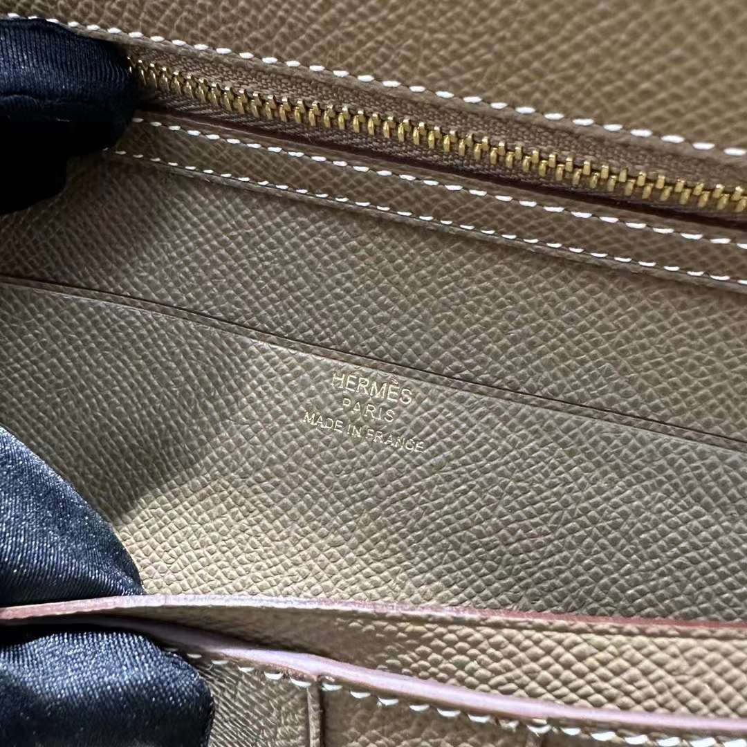 Hermès（爱马仕）Bearn 长款钱包 Epsom 进口手掌纹皮 Ck18 大象灰 金扣 全手工蜡线缝制