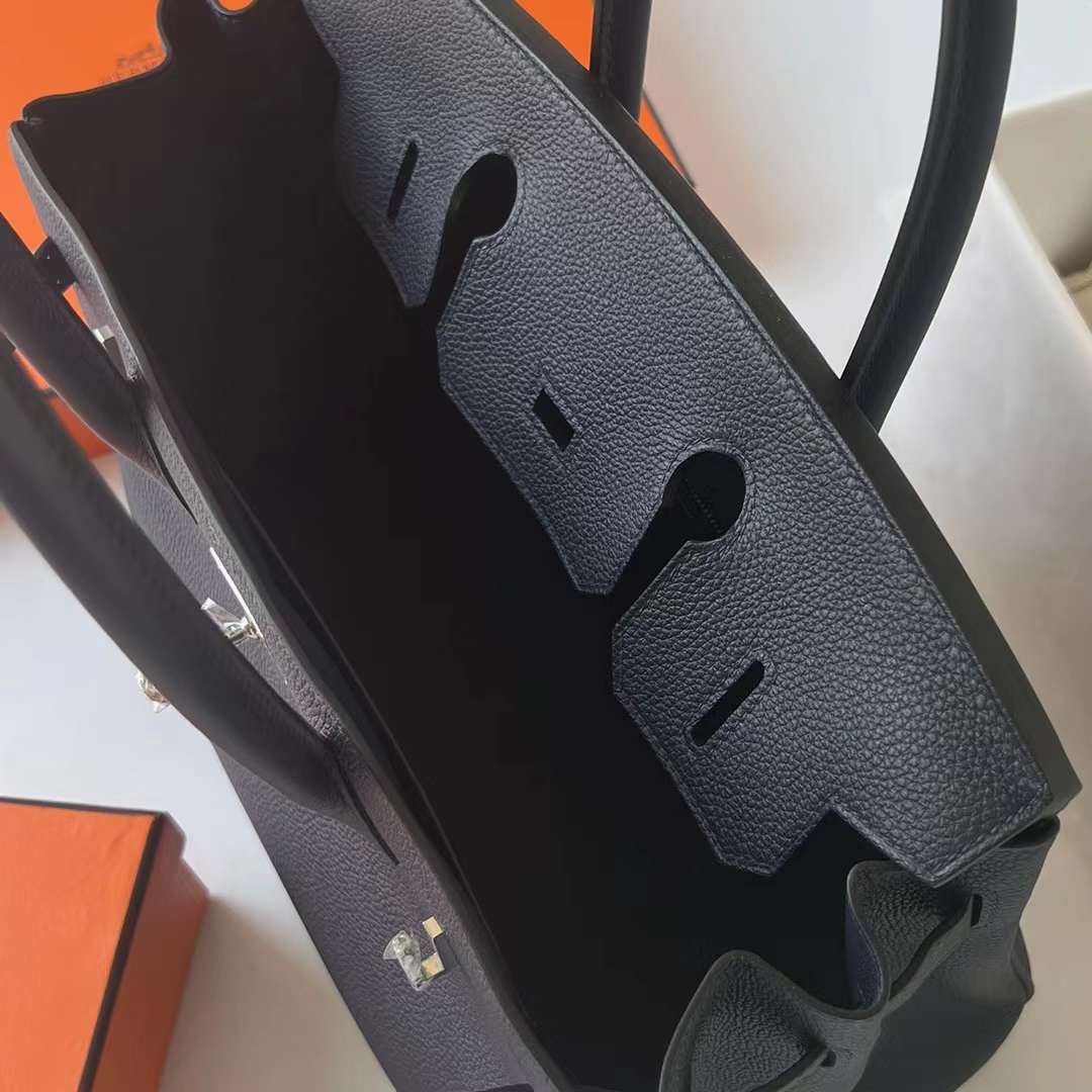 Hermès（爱马仕）Birkin 铂金包 Togo皮 进口顶级小牛皮 2Z 午夜蓝 银扣 30cm 全手工蜡线缝制 Phw