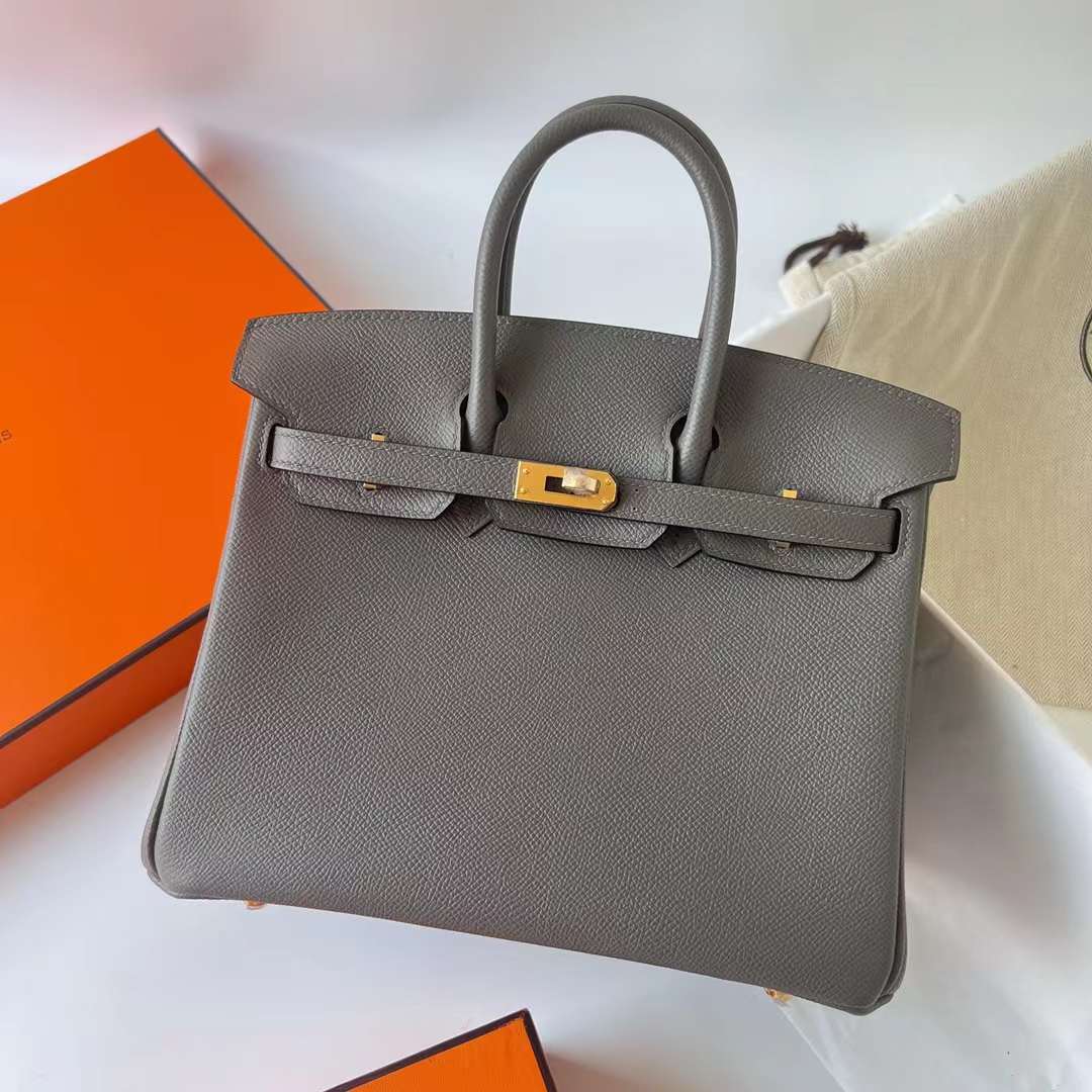 Hermès（爱马仕）Birkin 铂金包 Epsom 8F 锡器灰 金扣 25cm 全手工蜡线缝制 Ghw