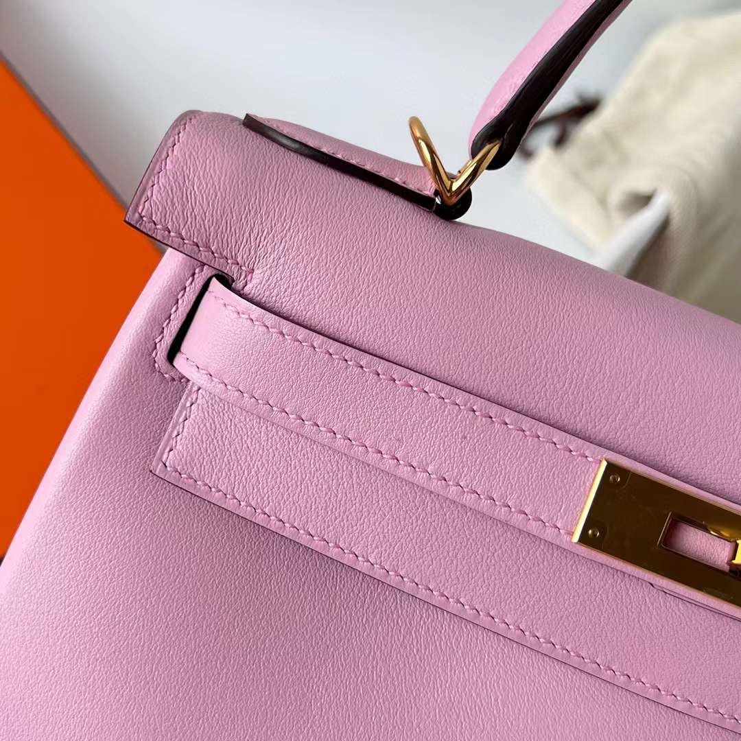 Hermès（爱马仕）Kelly 凯莉包 Swift X9 锦葵紫 金扣 28cm 全手工蜡线缝制 Ghw