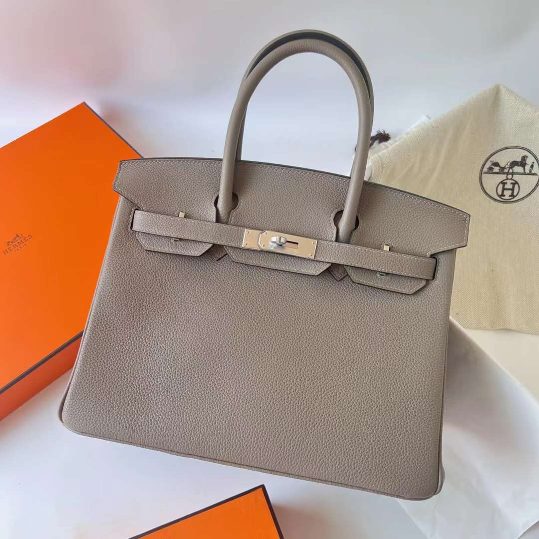 Hermès（爱马仕）Birkin 铂金包 Togo皮 进口顶级小牛皮 M8 沥青灰 银扣 30cm 全手工蜡线缝制 Phw