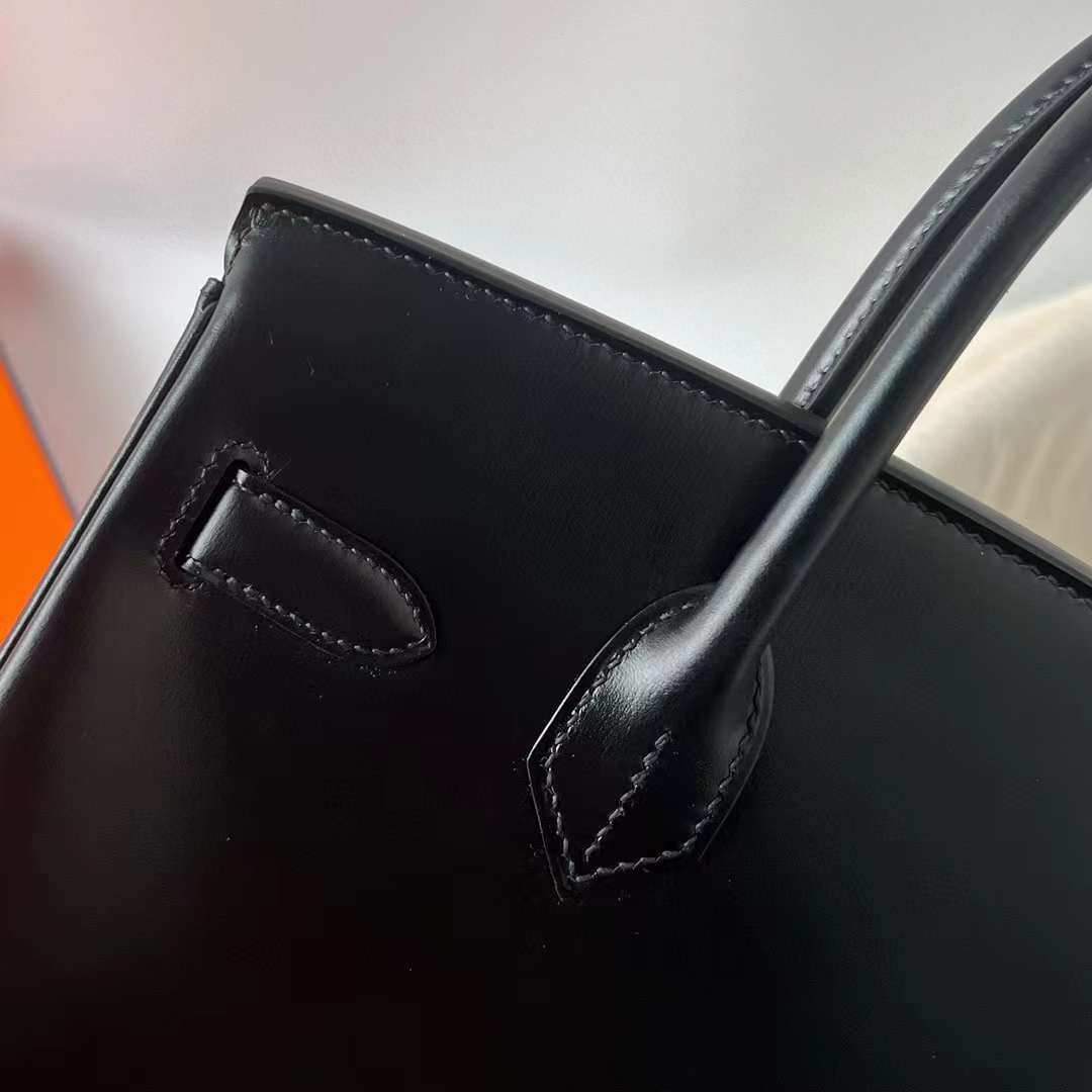 Hermès（爱马仕）Birkin 铂金包 Boxcalf So Black Ck89 黑色 黑扣 30cm 全手工蜡线缝制