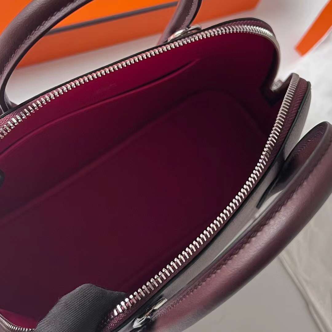 Hermès（爱马仕）Bolide 保龄球包 Evercolor D0 马鞍红 内拼 玫红 银扣 25cm 全手工缝制 Phw