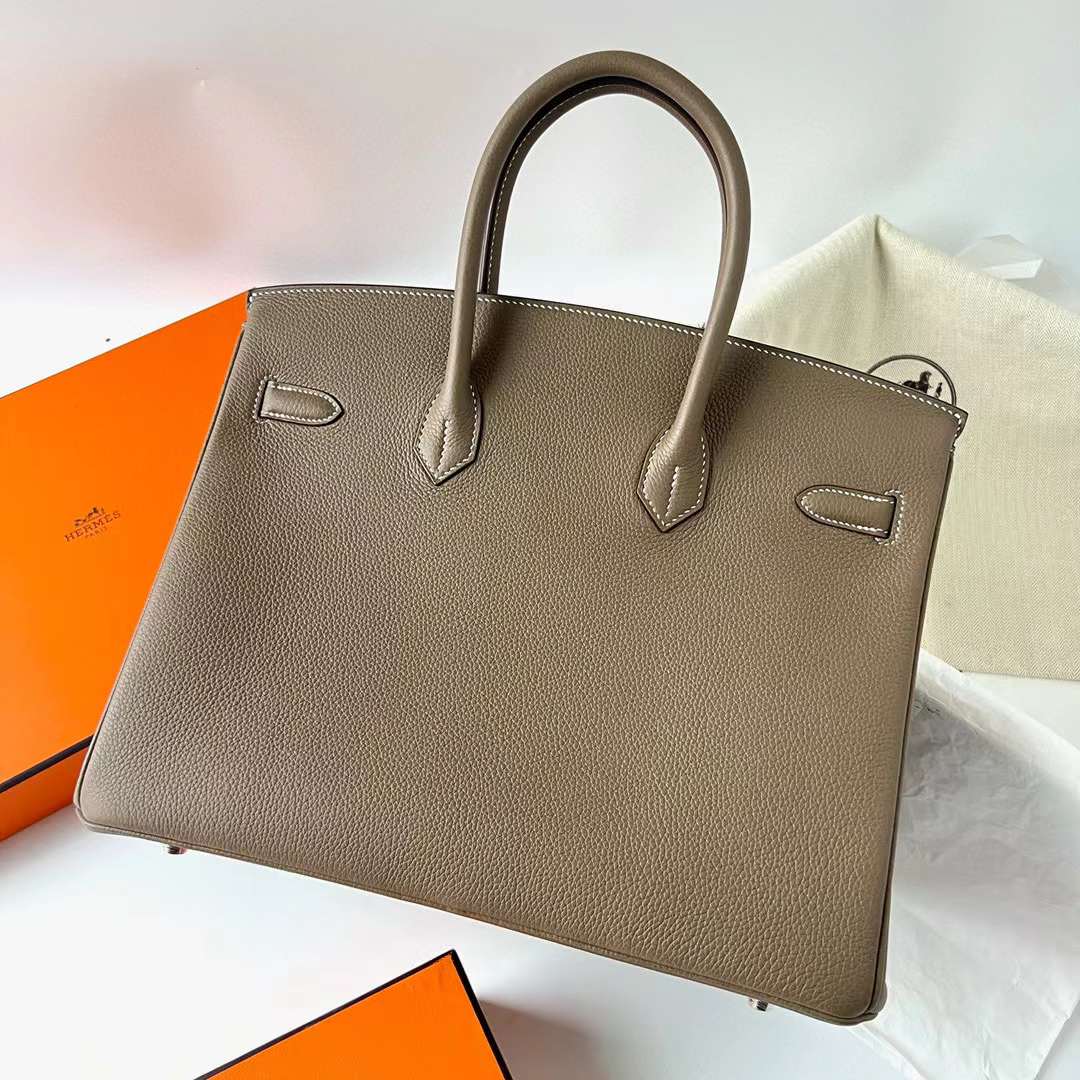 Hermès（爱马仕）Birkin 铂金包 Togo皮 进口德国小牛皮 Ck18 大象灰 银扣 35cm 全手工蜡线缝制 Phw