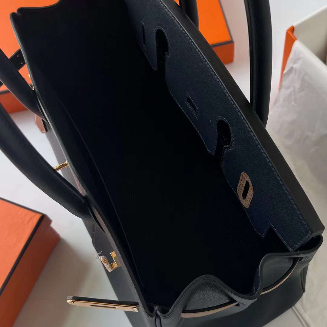 Hermès（爱马仕）Birkin 铂金包 Swift Colormatic 口袋包 2Z 午夜蓝 金扣 30cm 全手工蜡线缝制 Ghw