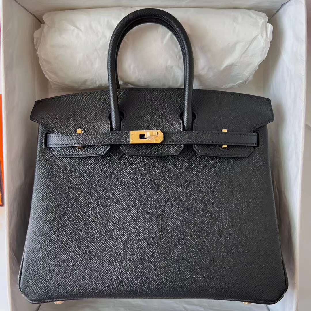Hermès（爱马仕）Birkin 铂金包 Epsom Ck89 黑色 金扣 25cm 全手工蜡线缝制 Ghw